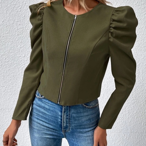 Luxe Puff Sleeve Zip up Jacket - Picture 13 of 15